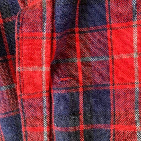 Vintage Sears Roebuck & Co Wool Blend Long Sleeve Red / Navy Blue Plaid Men's XX - Picture 6 of 6